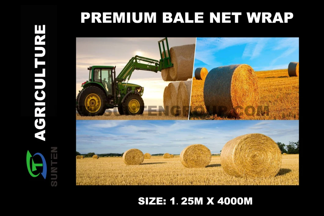 UV-Stablized PE/Polyethylene/PP/Plastic/Agricultural White Packing Round Silage/Grass Hay Bale/Bales Net Wrap