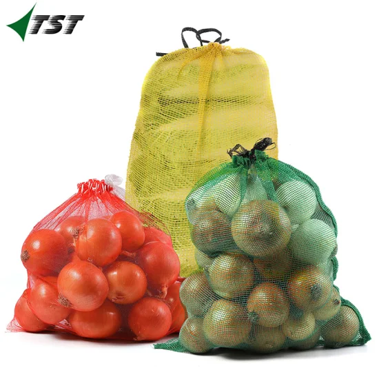 50X80cm rouge vif tubulaire circulaire en plastique petits sacs en filet PE/PP bois de chauffage pomme de terre ail oignon emballage de légumes sacs en maille